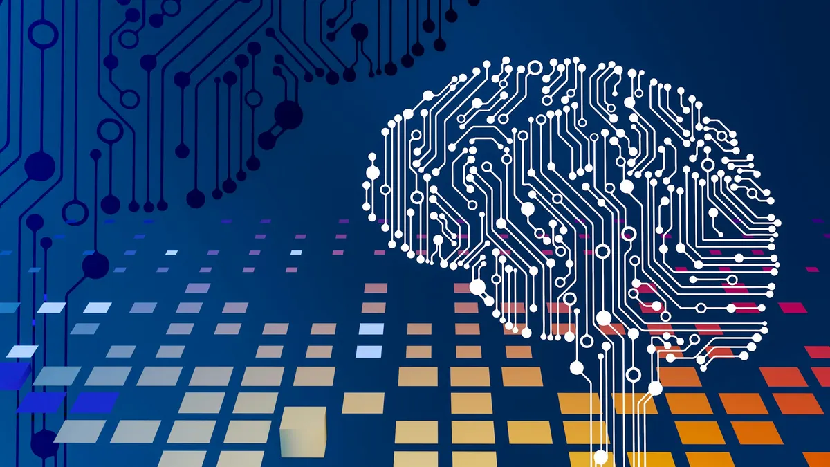 Placa de circuito de computadora con un cerebro dibujado, representando el hardware detrás de la inteligencia artificial