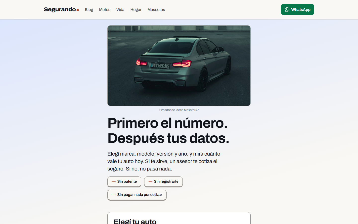 Captura del cotizador Segurando